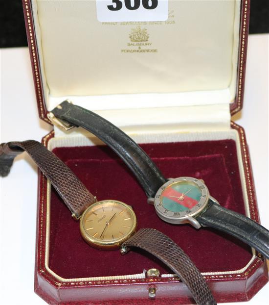 Ladies Tissot yellow gold wrist watch, with cabochon sapphire set winder and a Gucci wrist watch (2)(-)